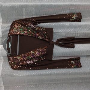 Cropped Embellished Brown Vintage Cardigan With Wrap Around Tie